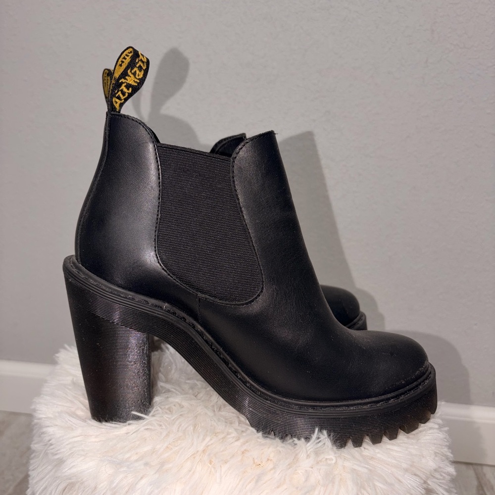Dr. Martens Black Leather Platform Heeled Chelsea Boots